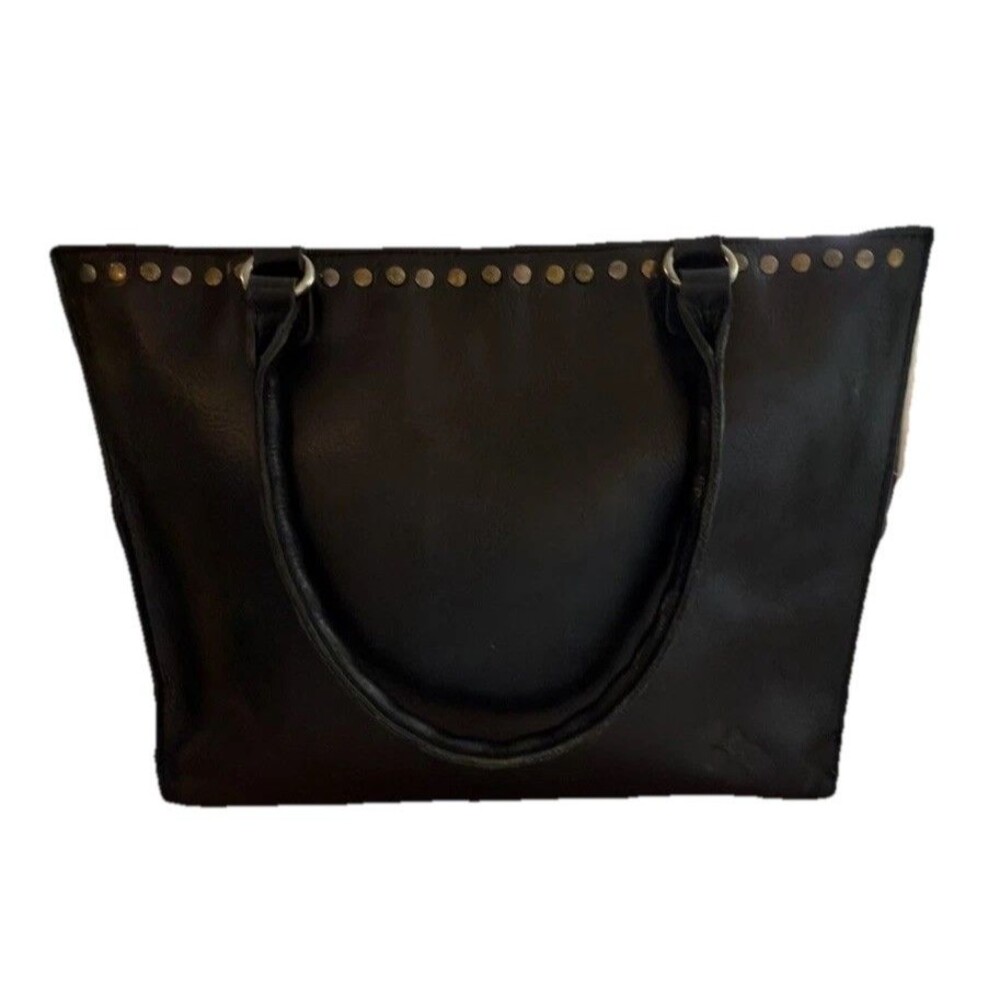 PATRICIA NASH Black Studded Tote Bag Zip Closure Inner Pockets Gold Hardware